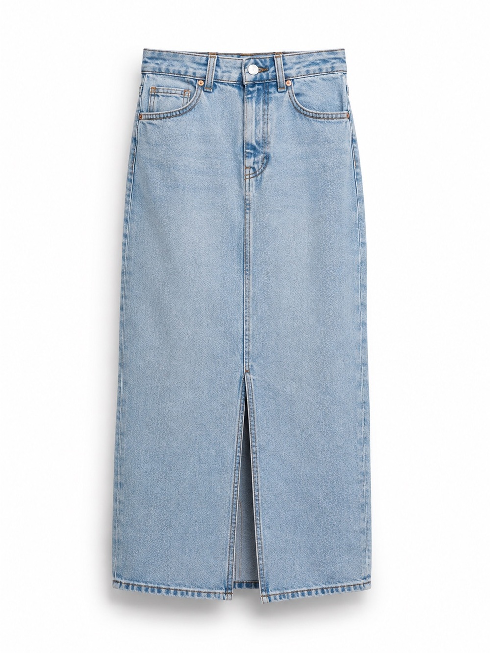 Mango Light Blue Denim Midi Skirt with Front Slit